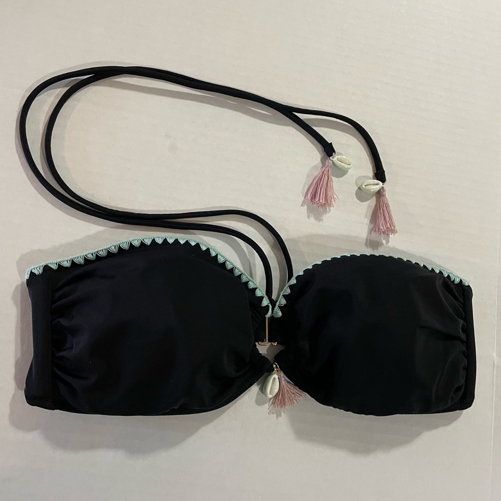 Victoria’s S Womens Black/Blue Halter Wired Swim Bikini Top Sea Shells Size M
